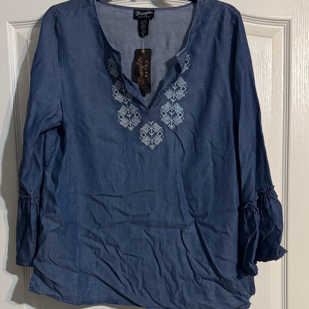 Charming Blue Embroidered Blouse by Umgee